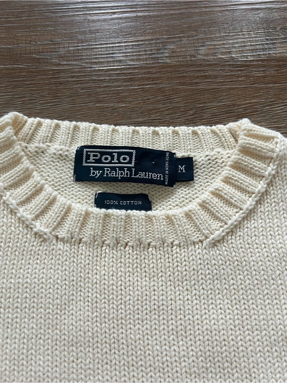 Vintage Polo Ralph Lauren Cotton Knit Crewneck Sweater | Cream | Mens Medium